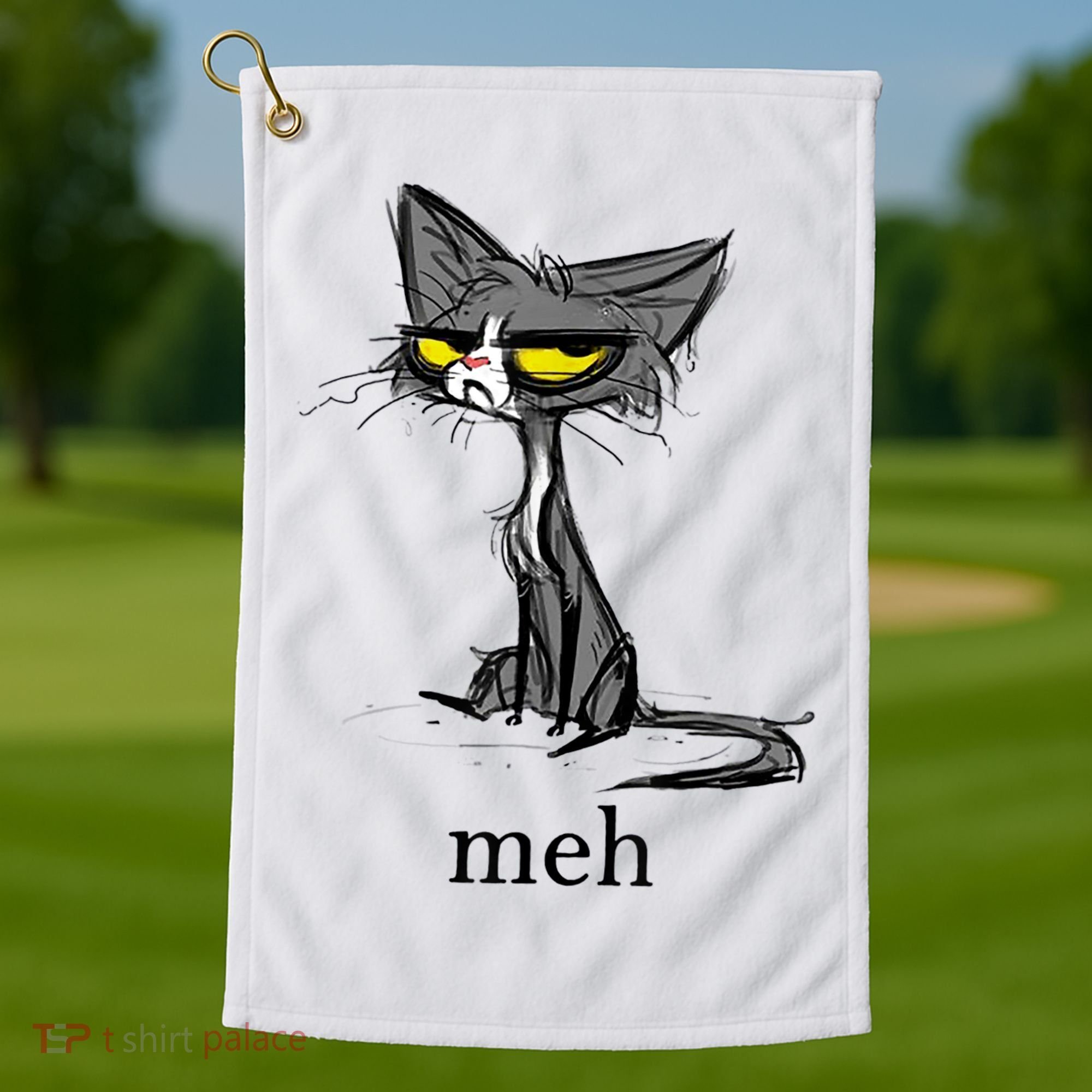Funny Meh Cat Gift For Cat Lovers Golf Towel