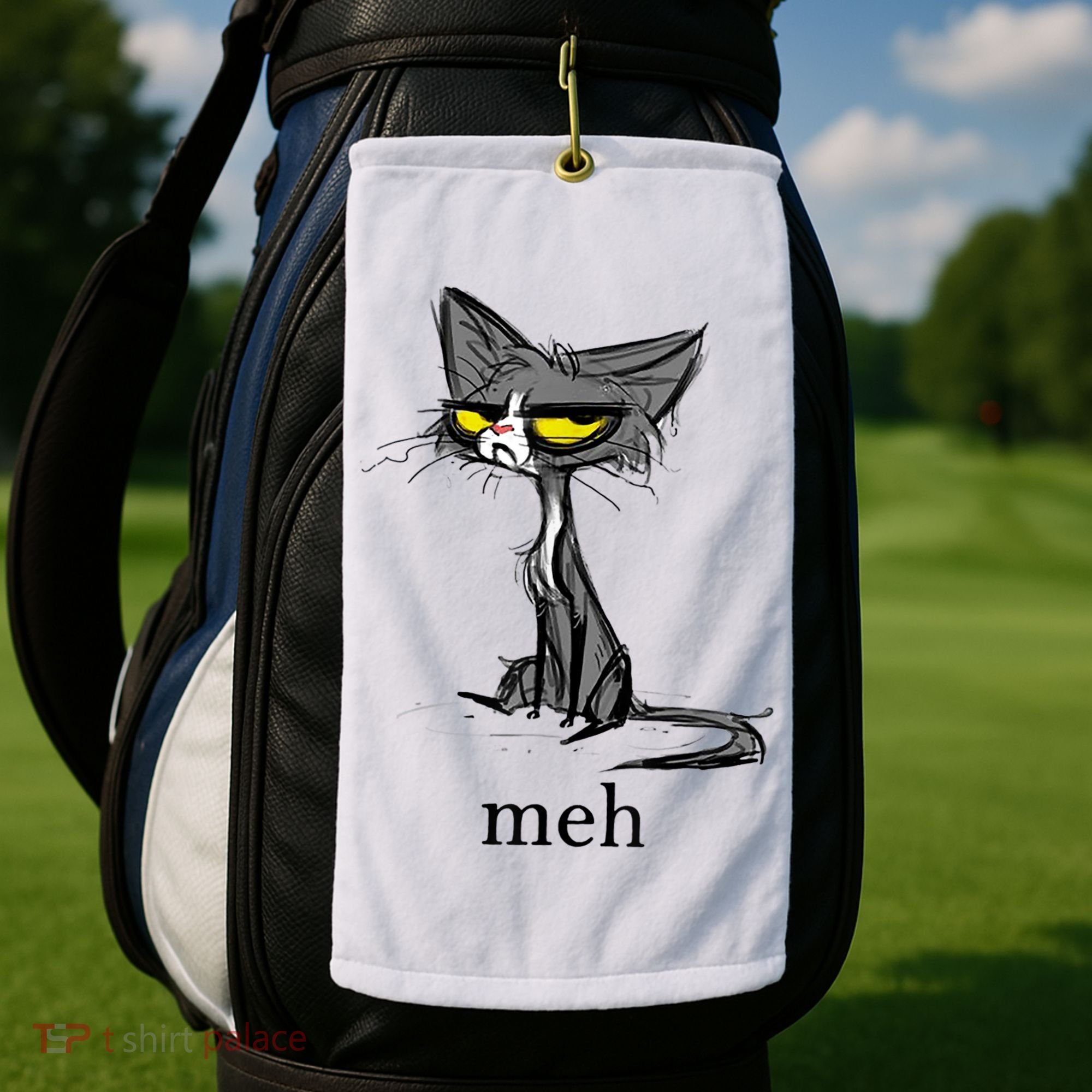Funny Meh Cat Gift For Cat Lovers Golf Towel