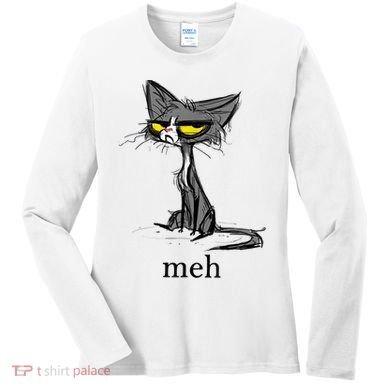 Funny Meh Cat Gift For Cat Lovers Women's Long Sleeve Shirt