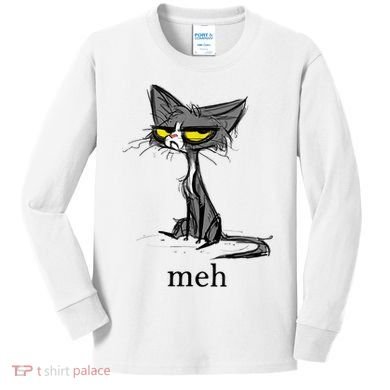 Funny Meh Cat Gift For Cat Lovers Kids Long Sleeve Shirt