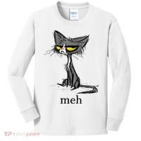 Funny Meh Cat Gift For Cat Lovers Kids Long Sleeve Shirt thumb 0