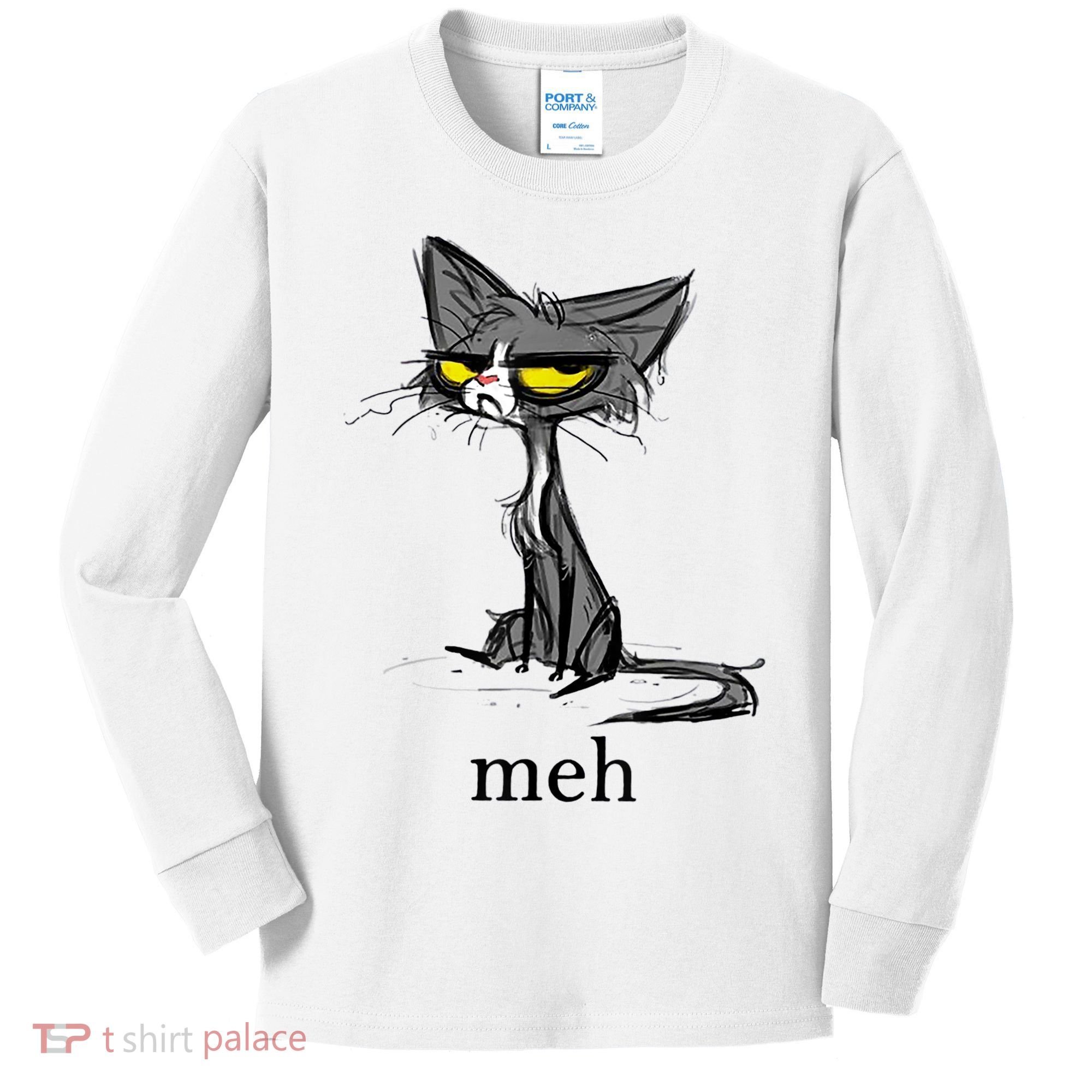 Funny Meh Cat Gift For Cat Lovers Kids Long Sleeve Shirt