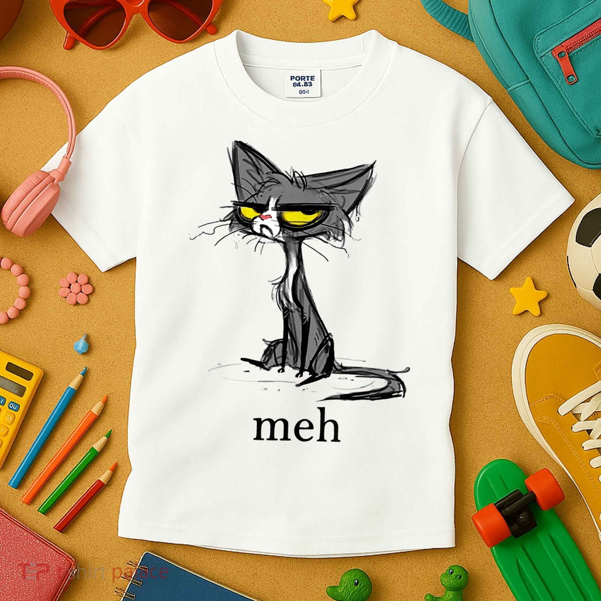 Funny Meh Cat Gift For Cat Lovers Kids T-Shirt