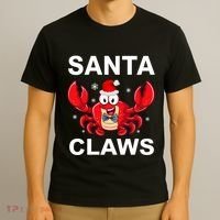 Funny Merry Christmas Santa Claw Crab Crustacean Claus Xmas T-Shirt thumb 3