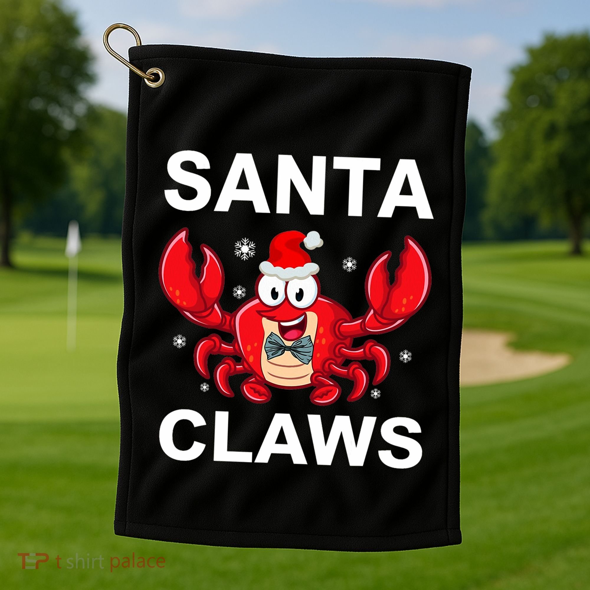 Funny Merry Christmas Santa Claw Crab Crustacean Claus Xmas Golf Towel
