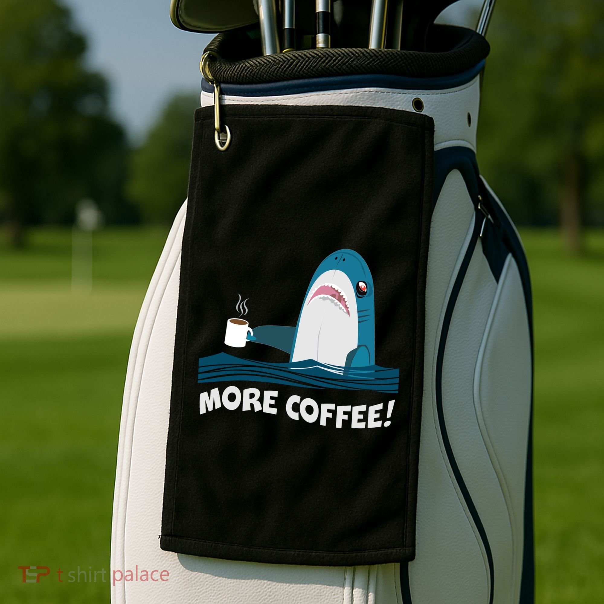 Funny More Coffee Shark Golf Towel