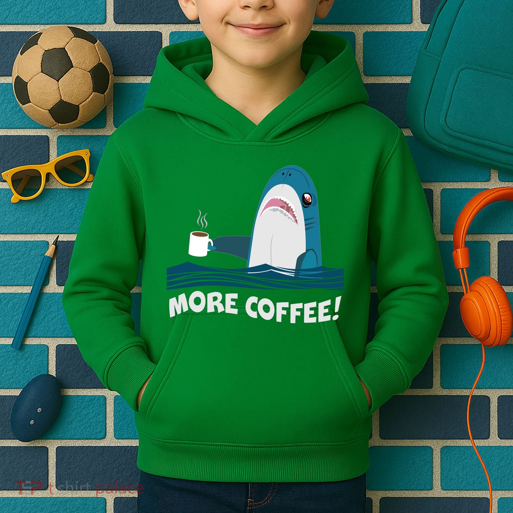 Funny More Coffee Shark Kids Hoodie