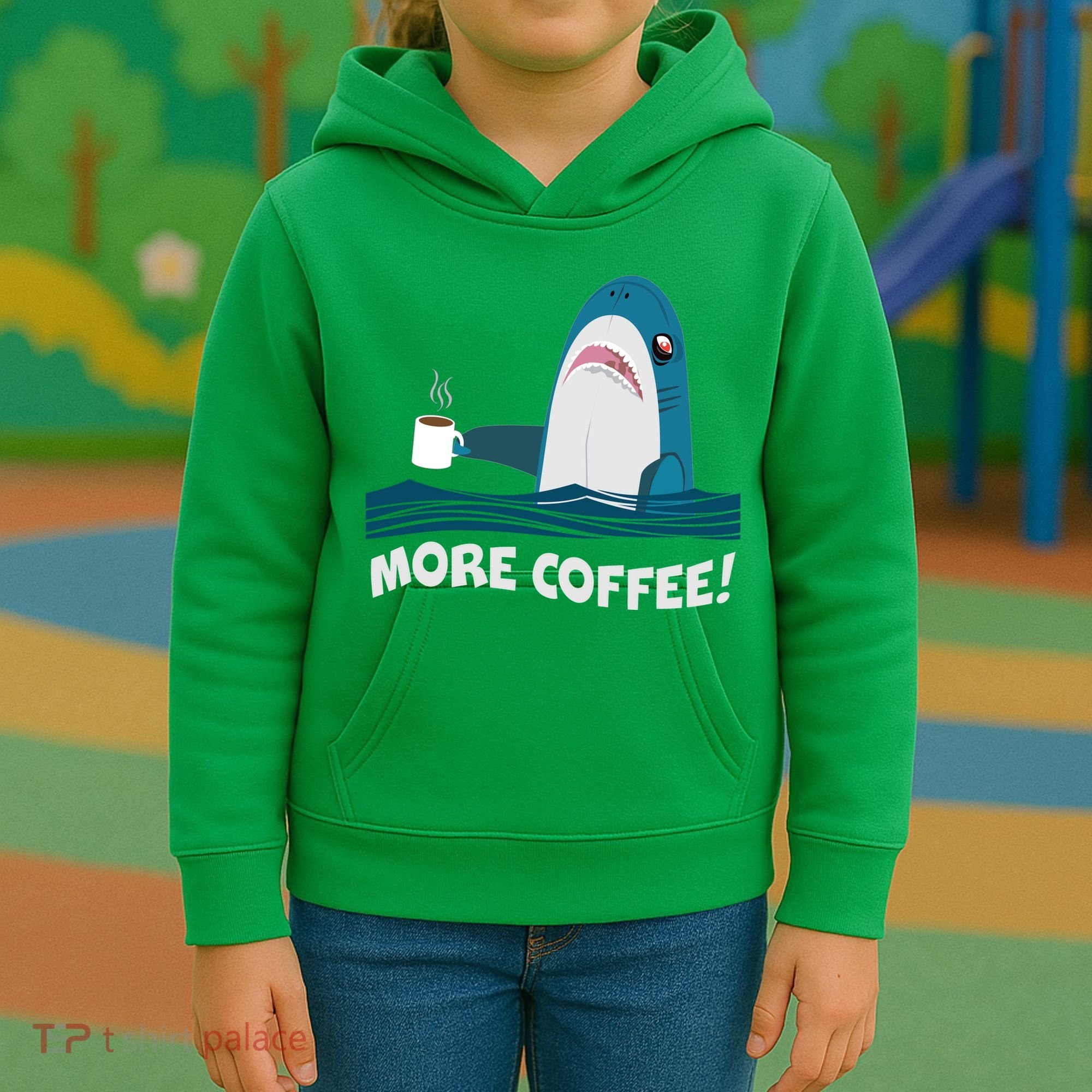Funny More Coffee Shark Kids Hoodie