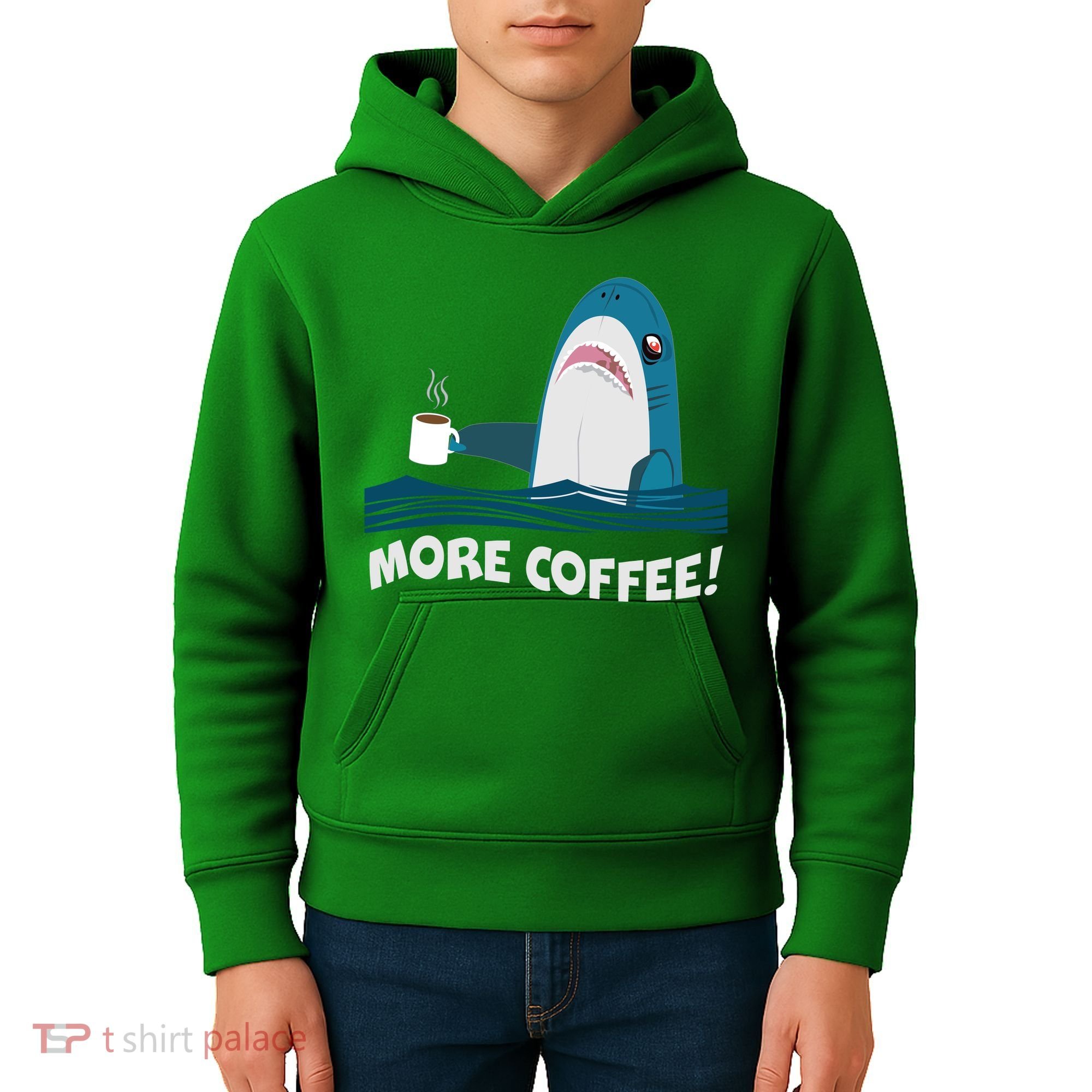 Funny More Coffee Shark Kids Hoodie