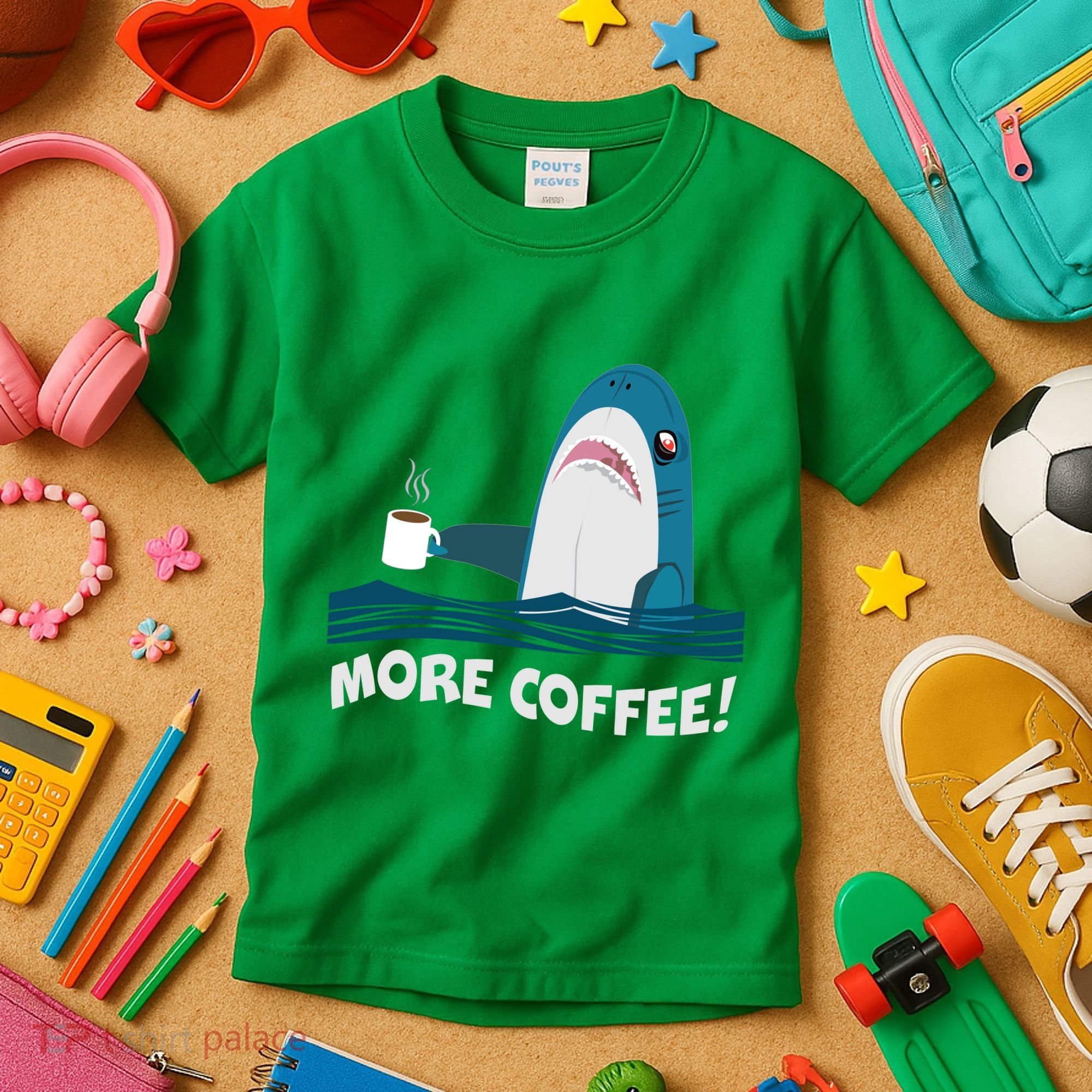 Funny More Coffee Shark Kids T-Shirt