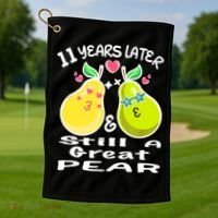 Funny Matching Couple 11th Year Wedding Anniversary Golf Towel thumb 1