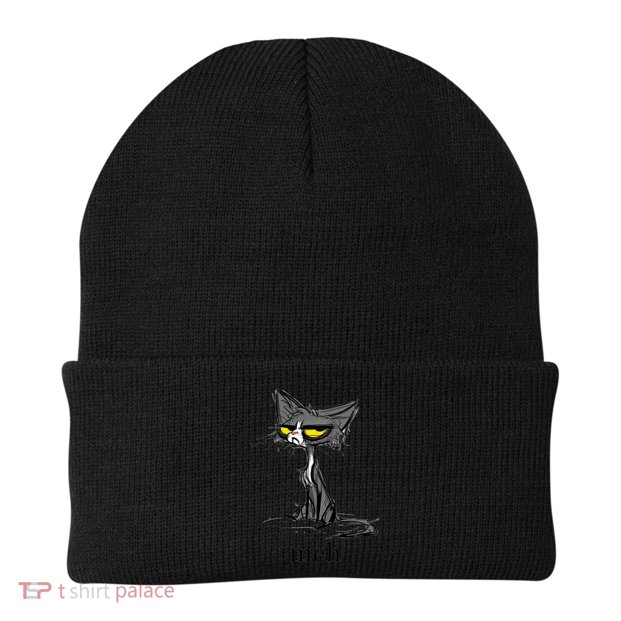 Funny Meh Cat Gift For Cat Lovers Beanie
