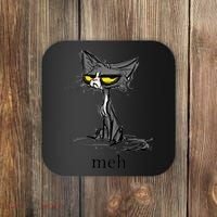 Funny Meh Cat Gift For Cat Lovers Coaster thumb 0