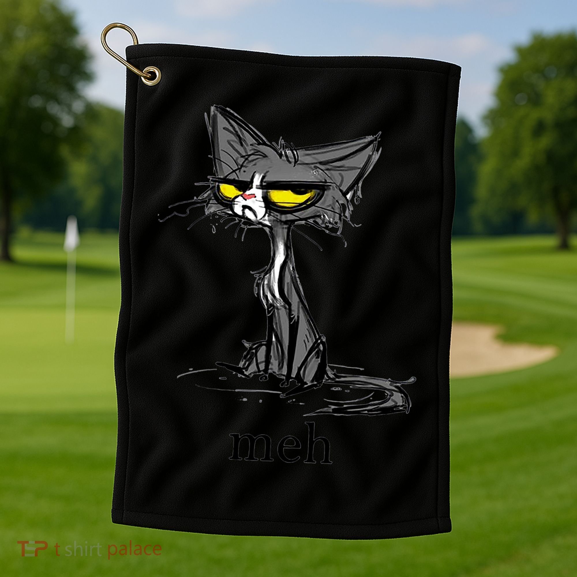 Funny Meh Cat Gift For Cat Lovers Golf Towel