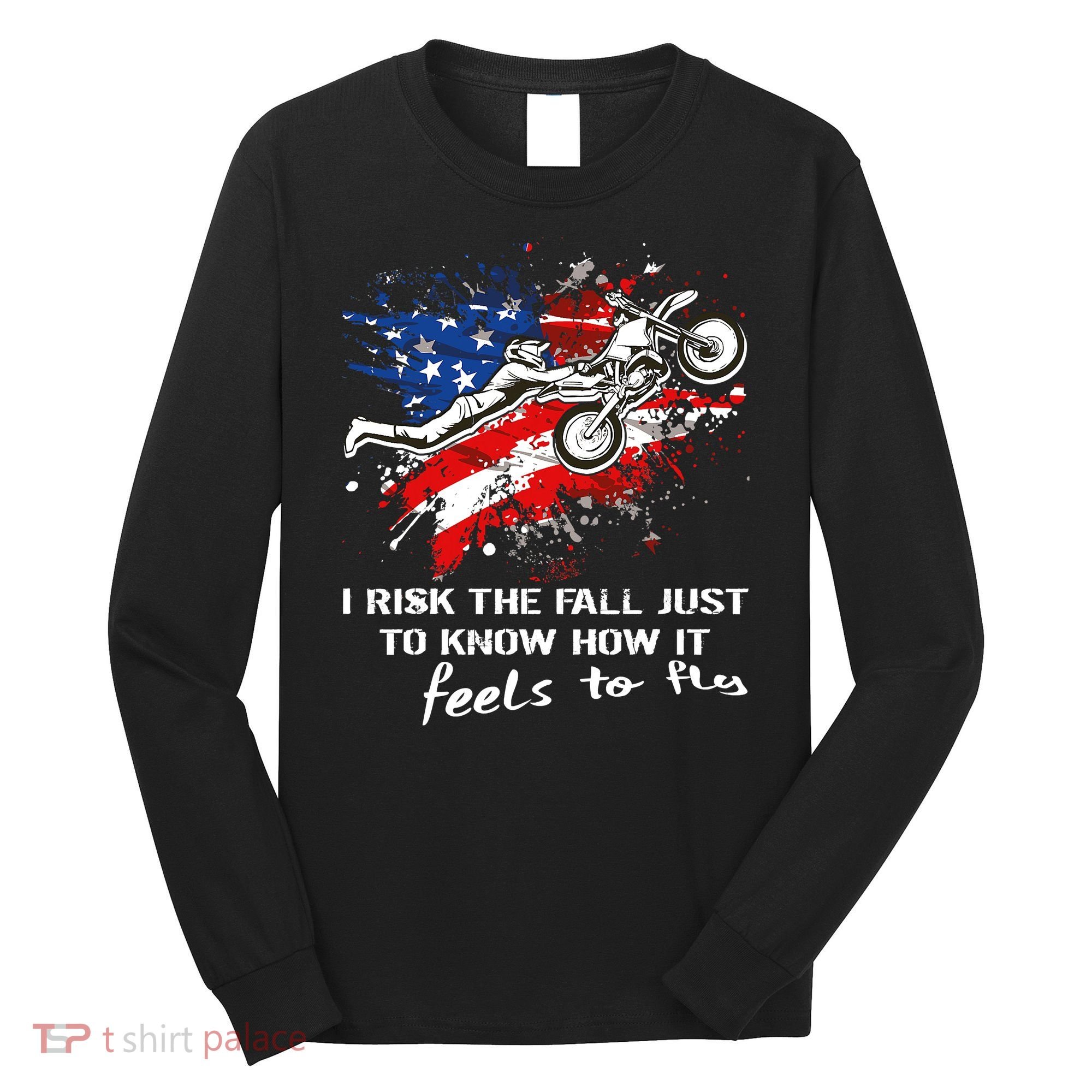 Funny Motocross Dirtbike Motorcycle MX Us Flag Long Sleeve Shirt