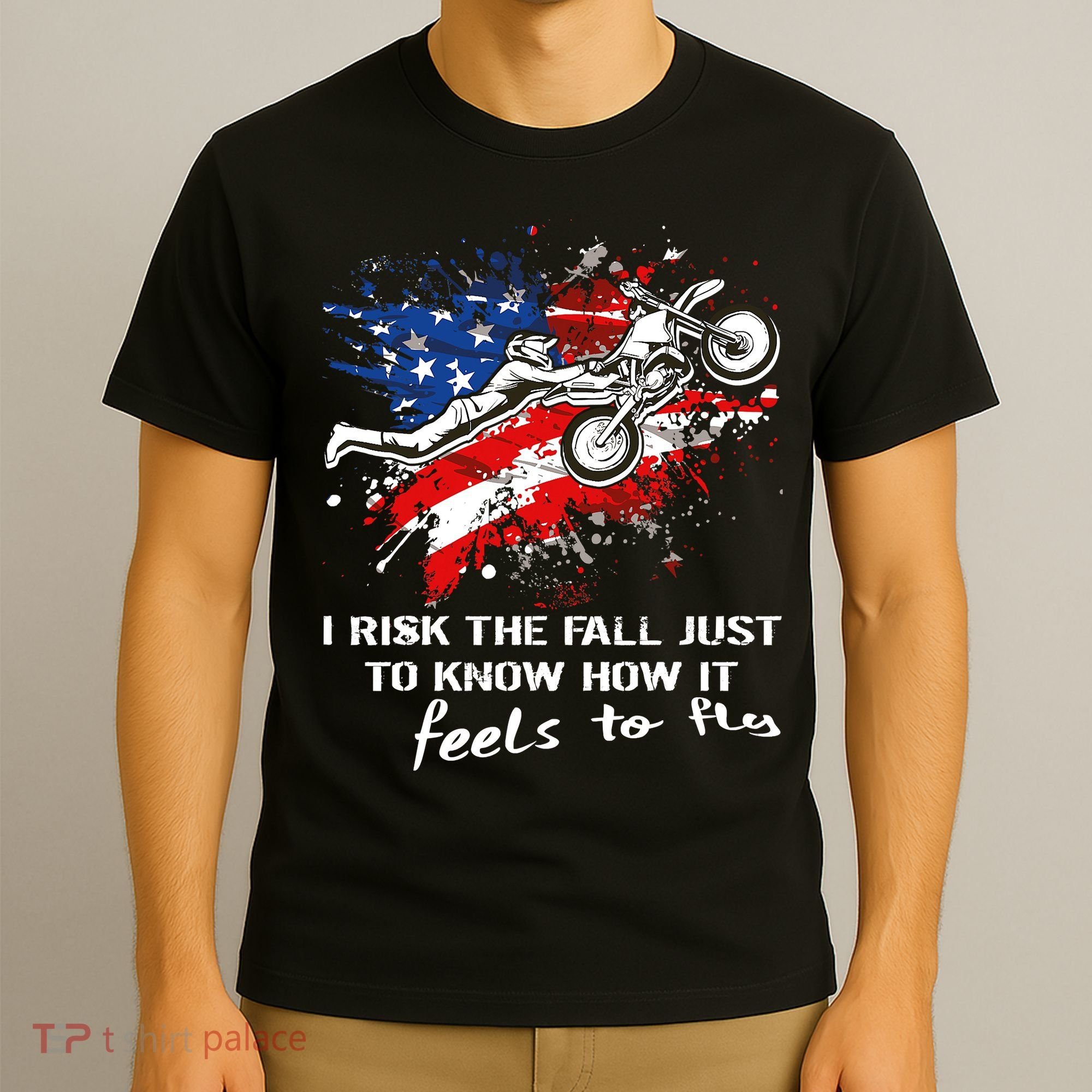 Funny Motocross Dirtbike Motorcycle MX Us Flag T-Shirt