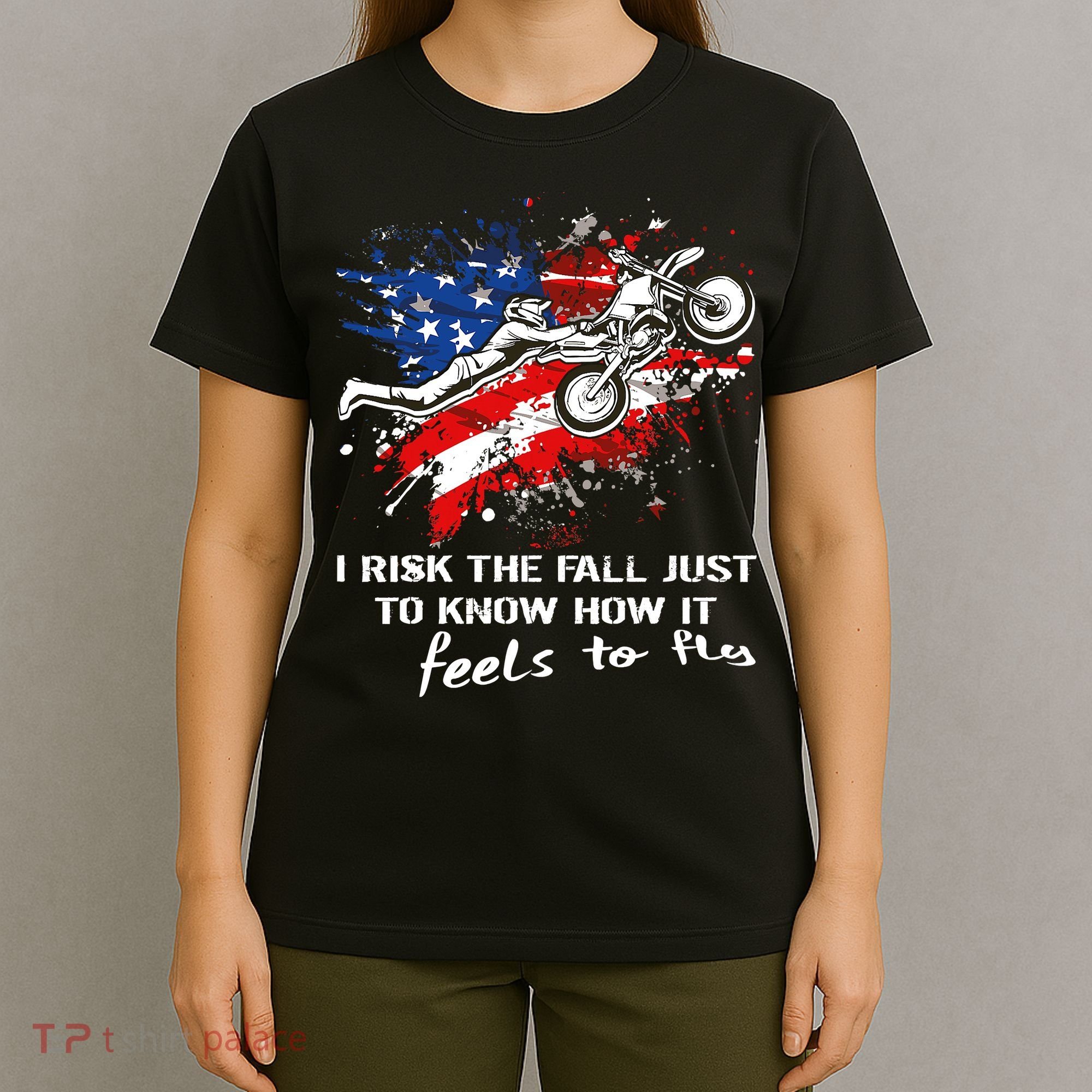 Funny Motocross Dirtbike Motorcycle MX Us Flag T-Shirt