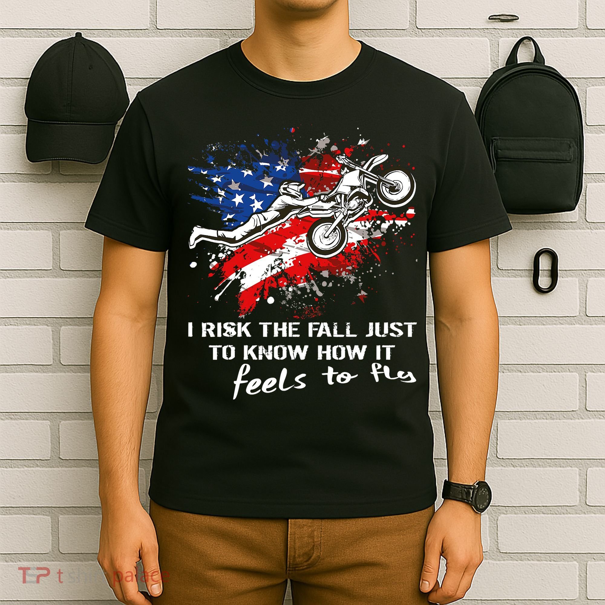 Funny Motocross Dirtbike Motorcycle MX Us Flag T-Shirt