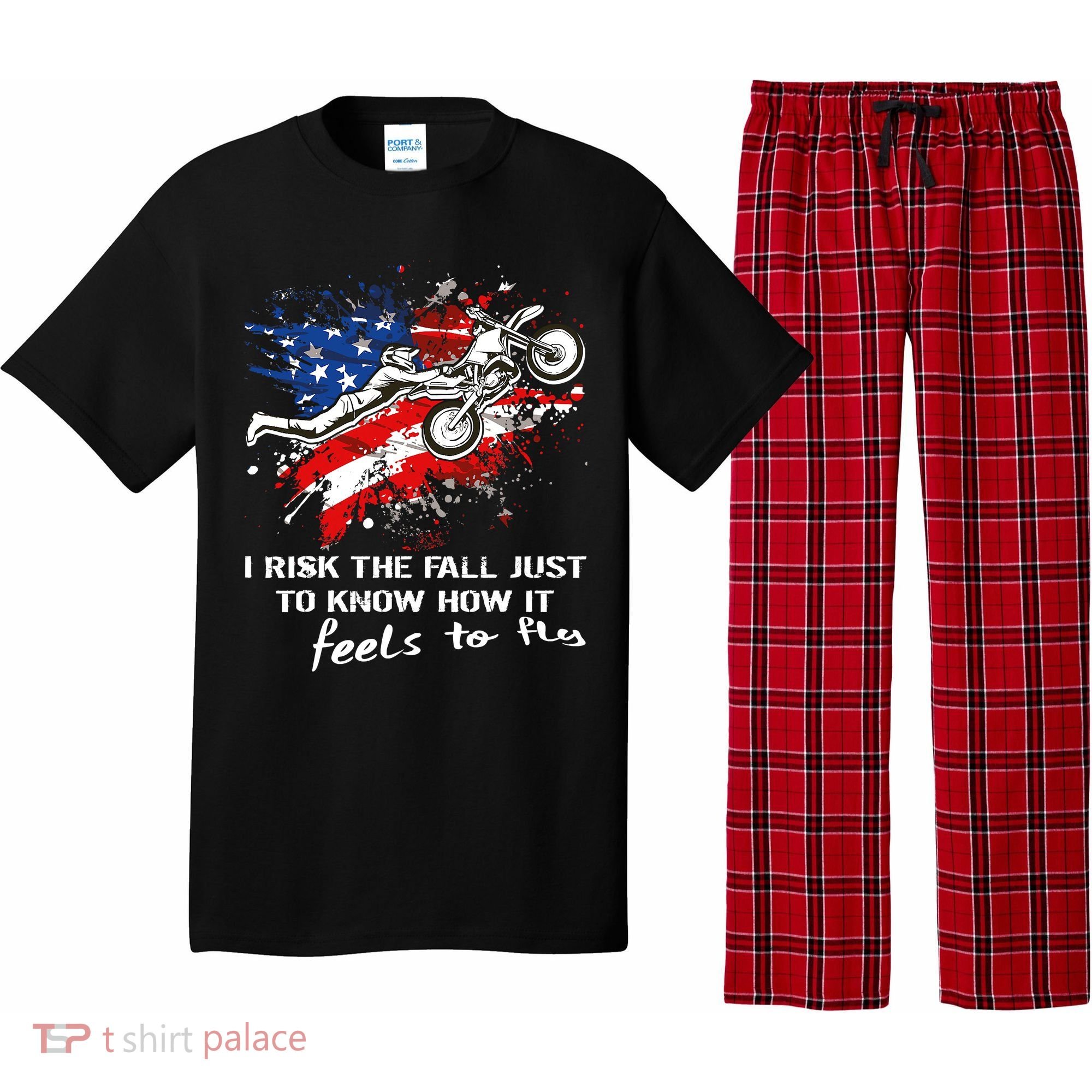 Funny Motocross Dirtbike Motorcycle MX Us Flag Pajama Set