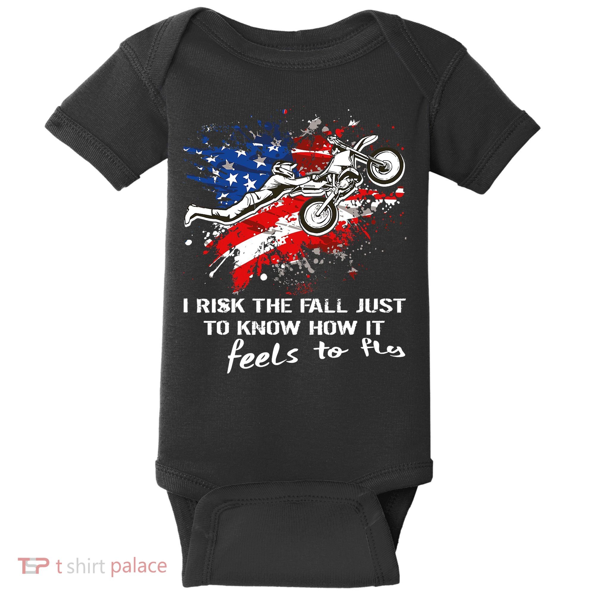 Funny Motocross Dirtbike Motorcycle MX Us Flag Baby Bodysuit