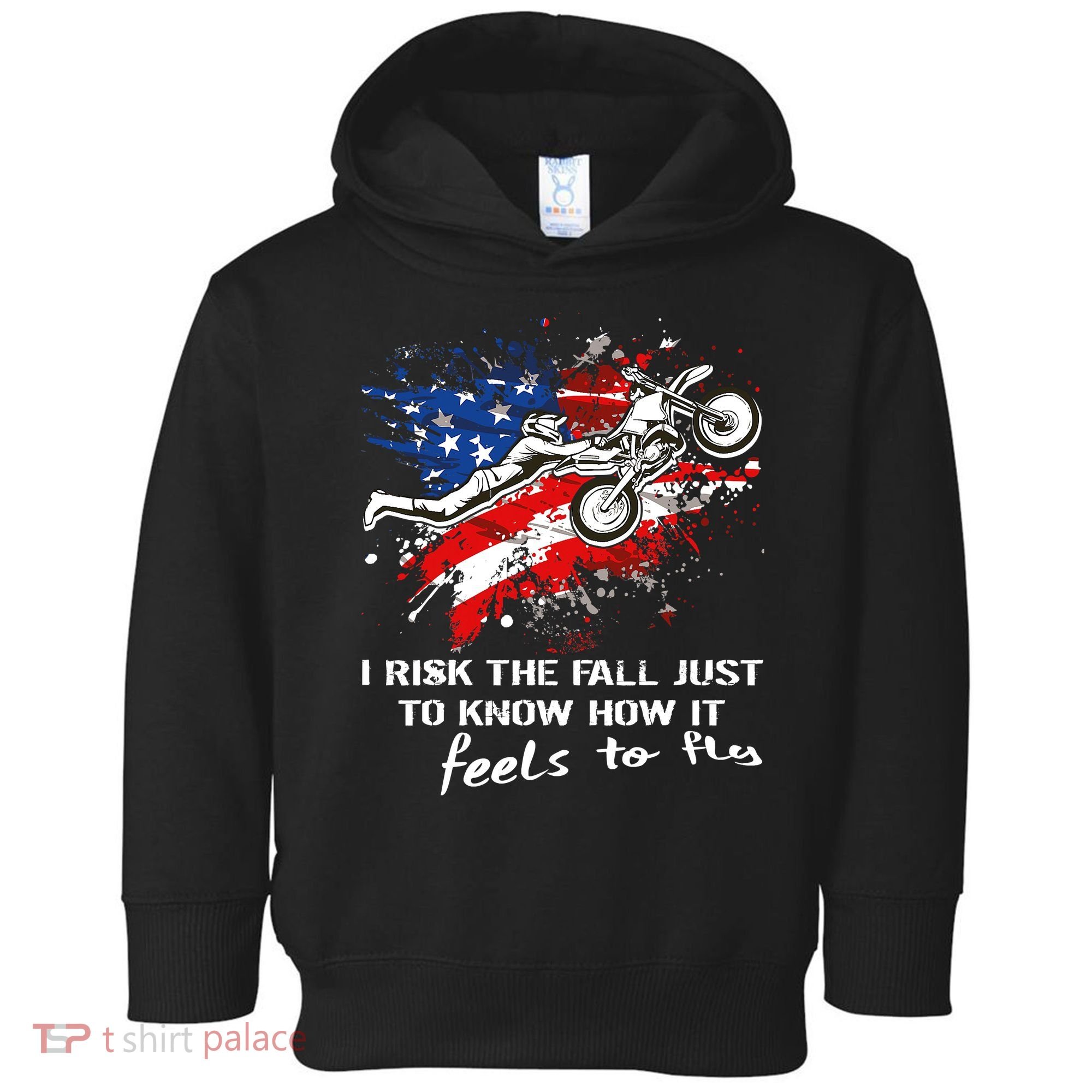Funny Motocross Dirtbike Motorcycle MX Us Flag Toddler Hoodie