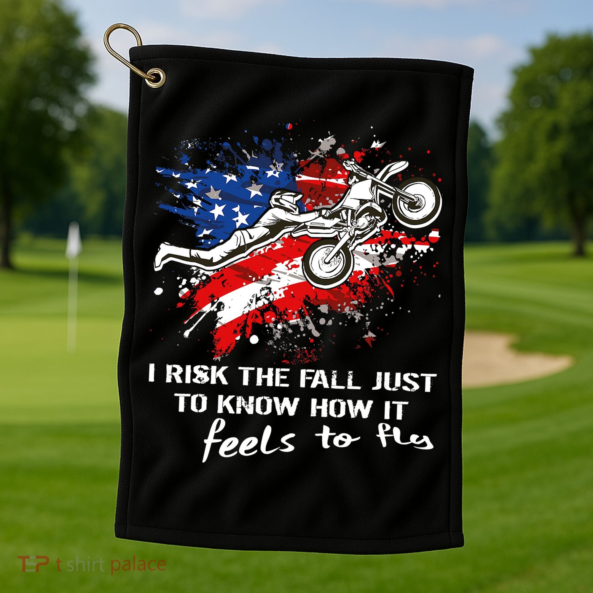 Funny Motocross Dirtbike Motorcycle MX Us Flag Golf Towel