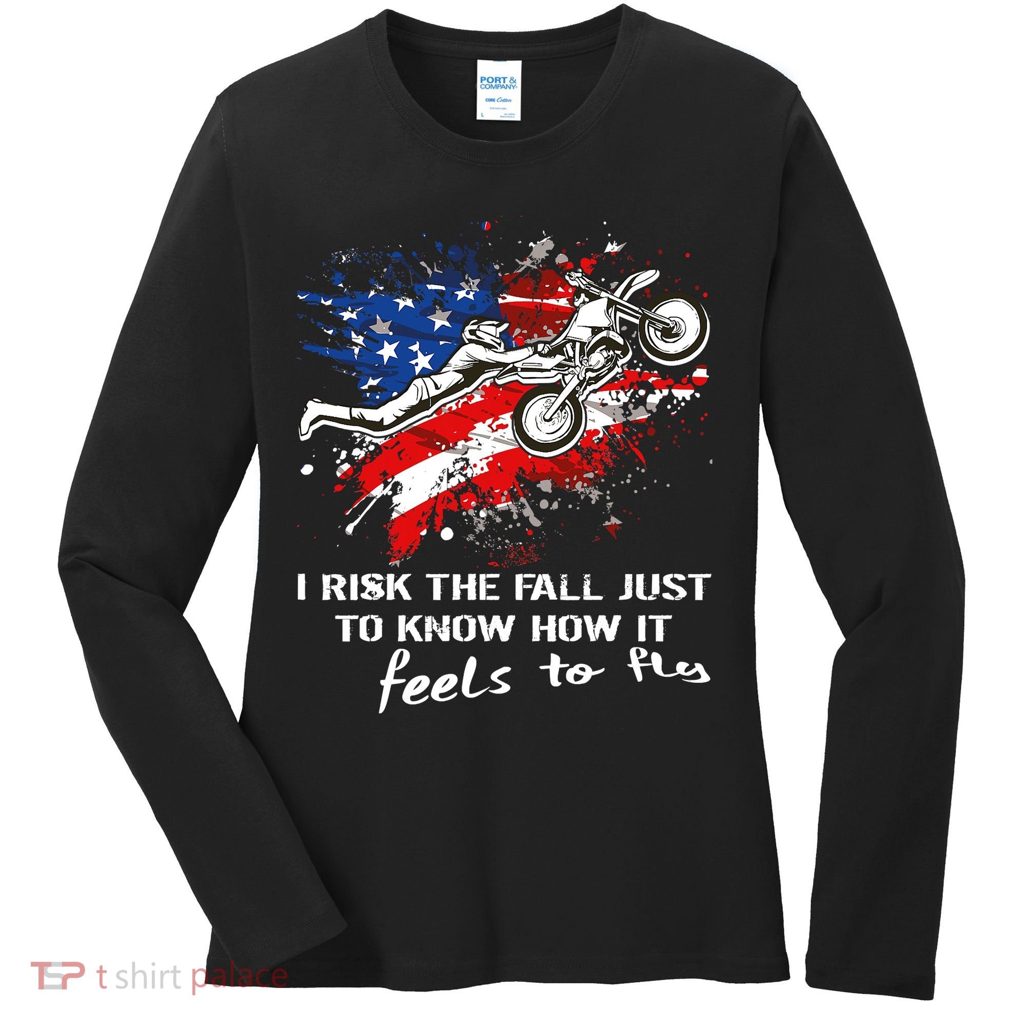 Funny Motocross Dirtbike Motorcycle MX Us Flag Women's Long Sleeve Shirt