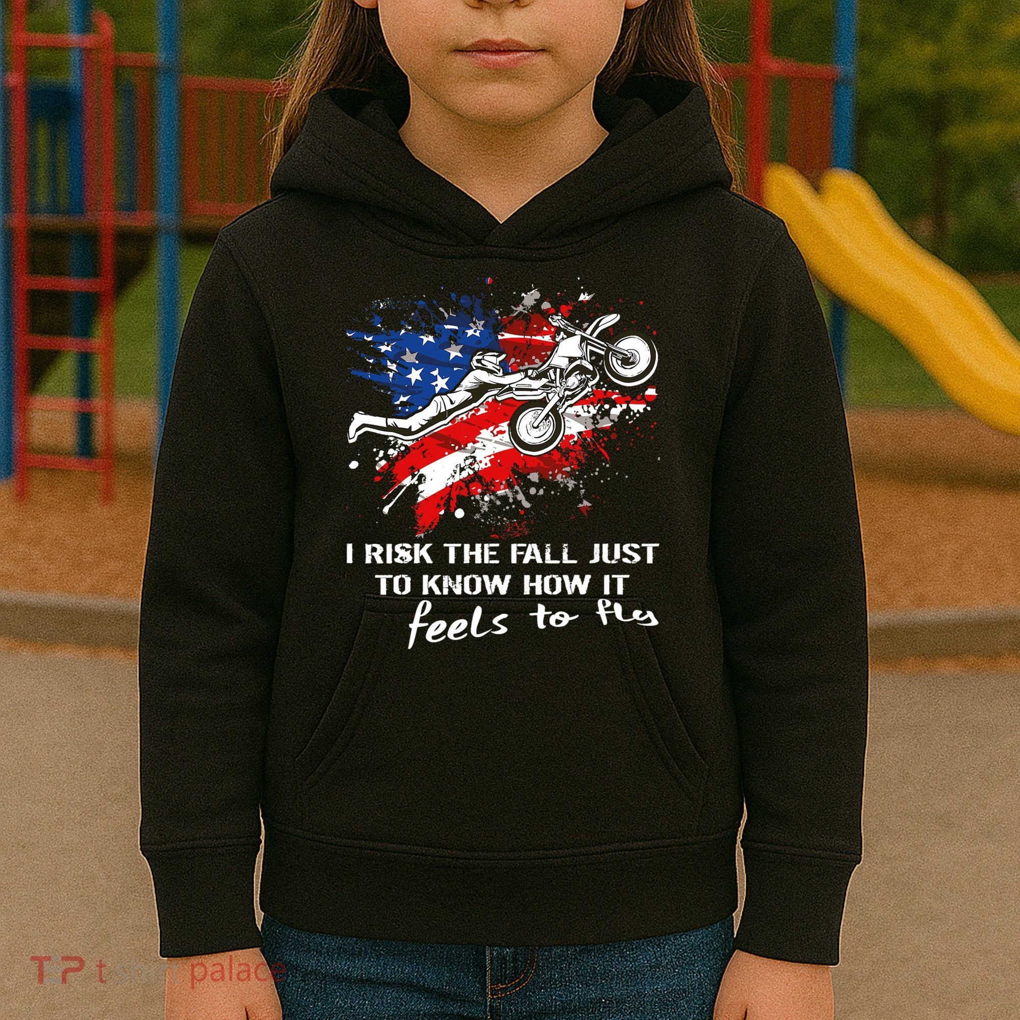 Funny Motocross Dirtbike Motorcycle MX Us Flag Kids Hoodie