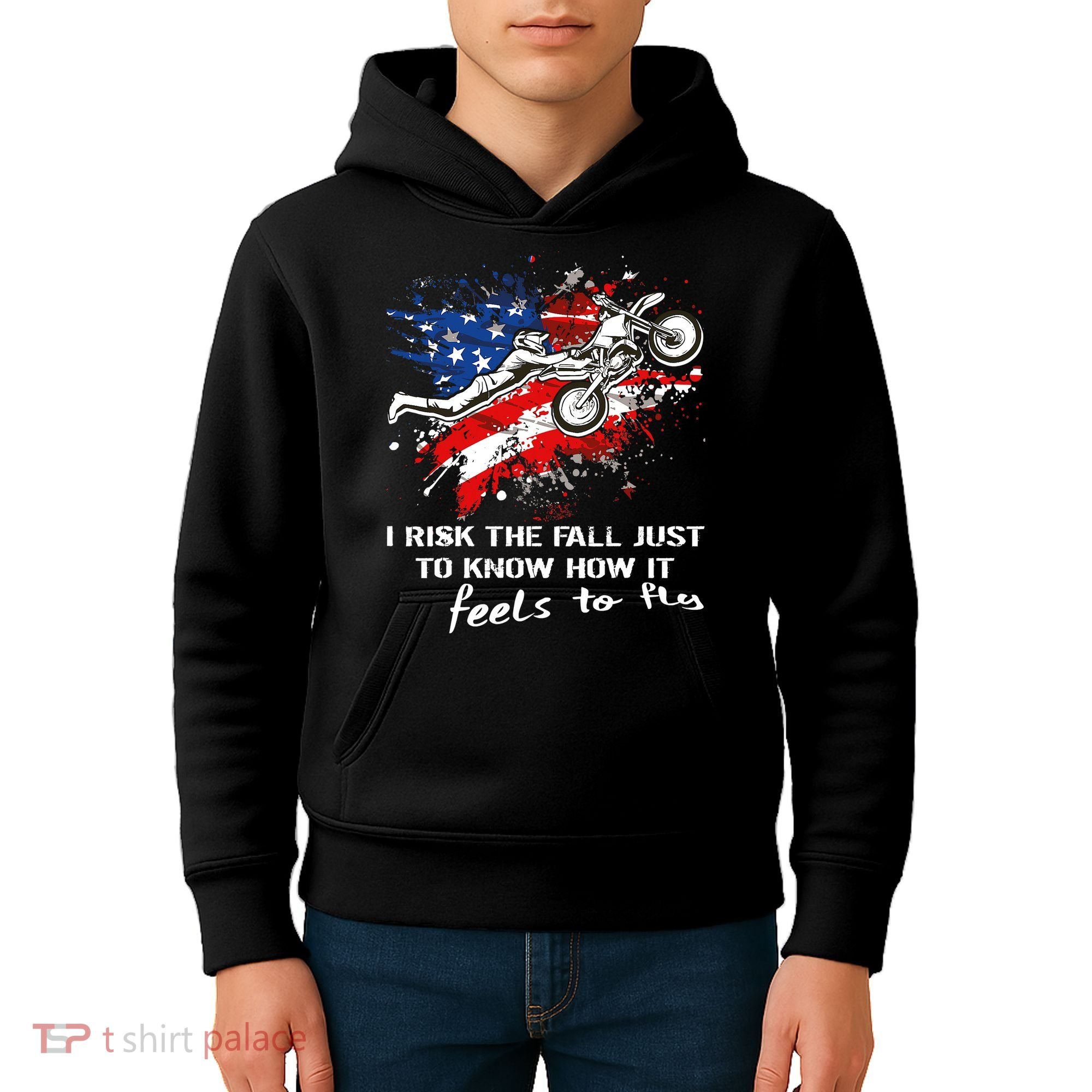 Funny Motocross Dirtbike Motorcycle MX Us Flag Kids Hoodie