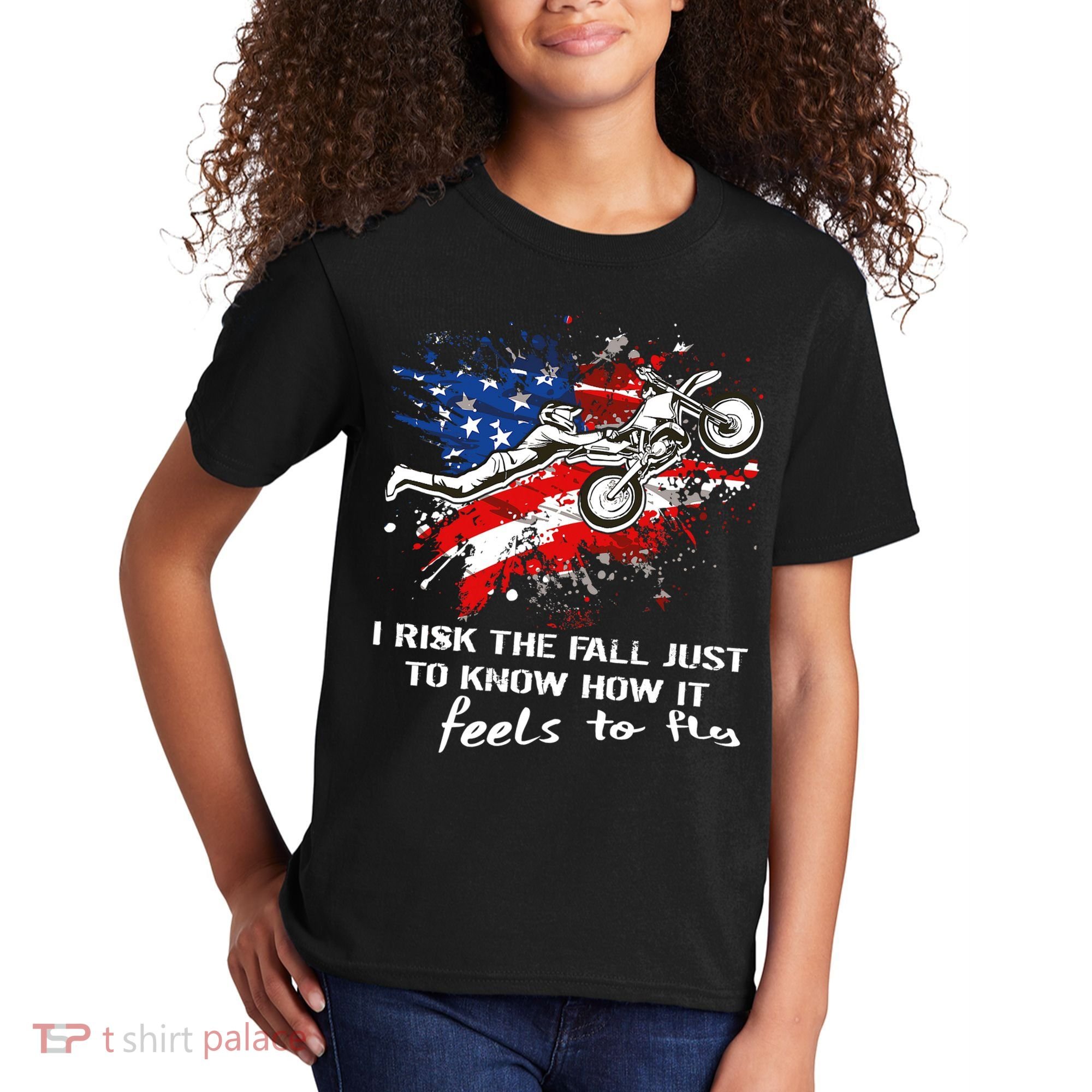 Funny Motocross Dirtbike Motorcycle MX Us Flag Kids T-Shirt
