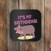 Funny Moo Deng Baby Hippo Cute ItS My Birthday Birthdeng Coaster thumb 0