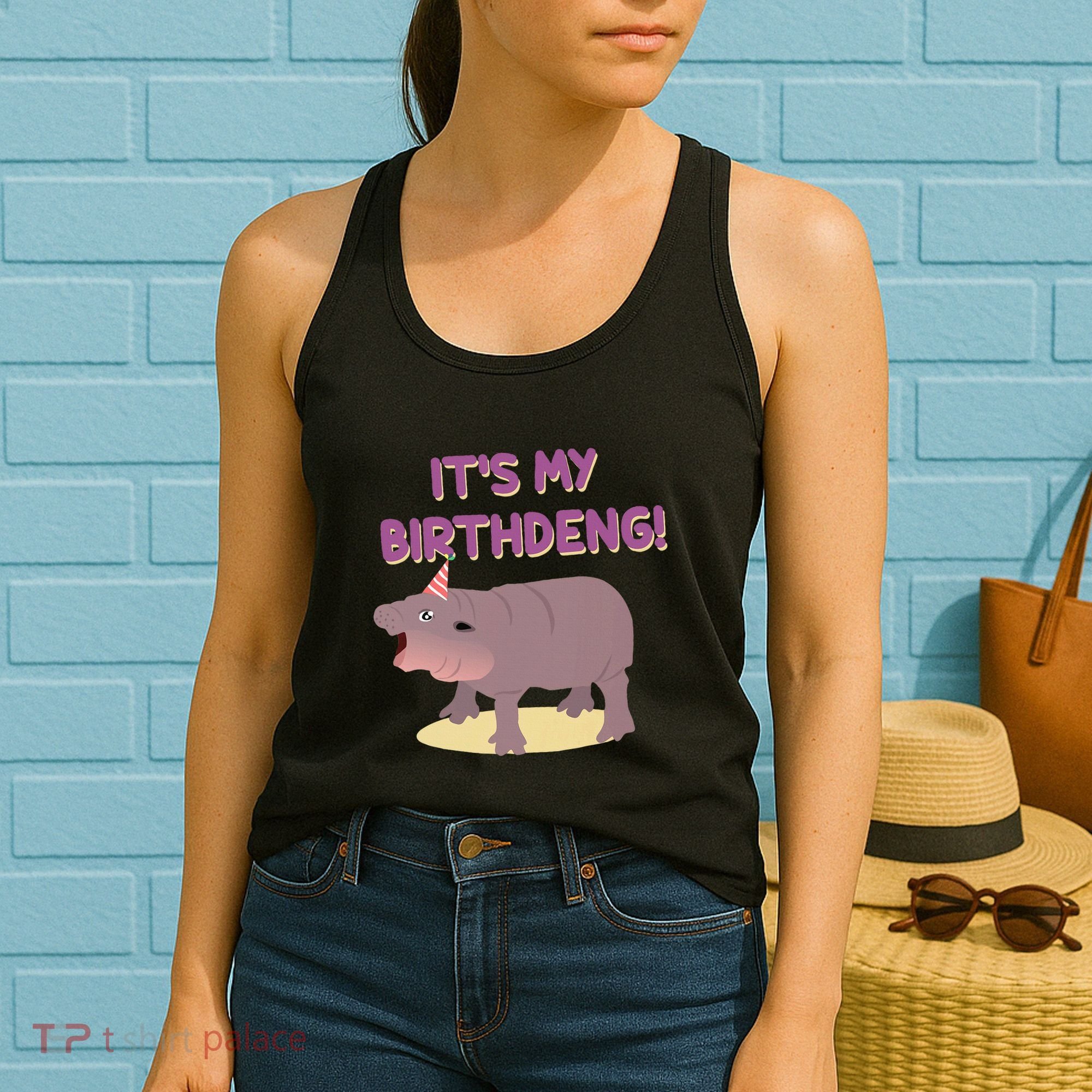 Funny Moo Deng Baby Hippo Cute ItS My Birthday Birthdeng Women's Tank Top