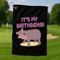 Funny Moo Deng Baby Hippo Cute ItS My Birthday Birthdeng Golf Towel thumb 1