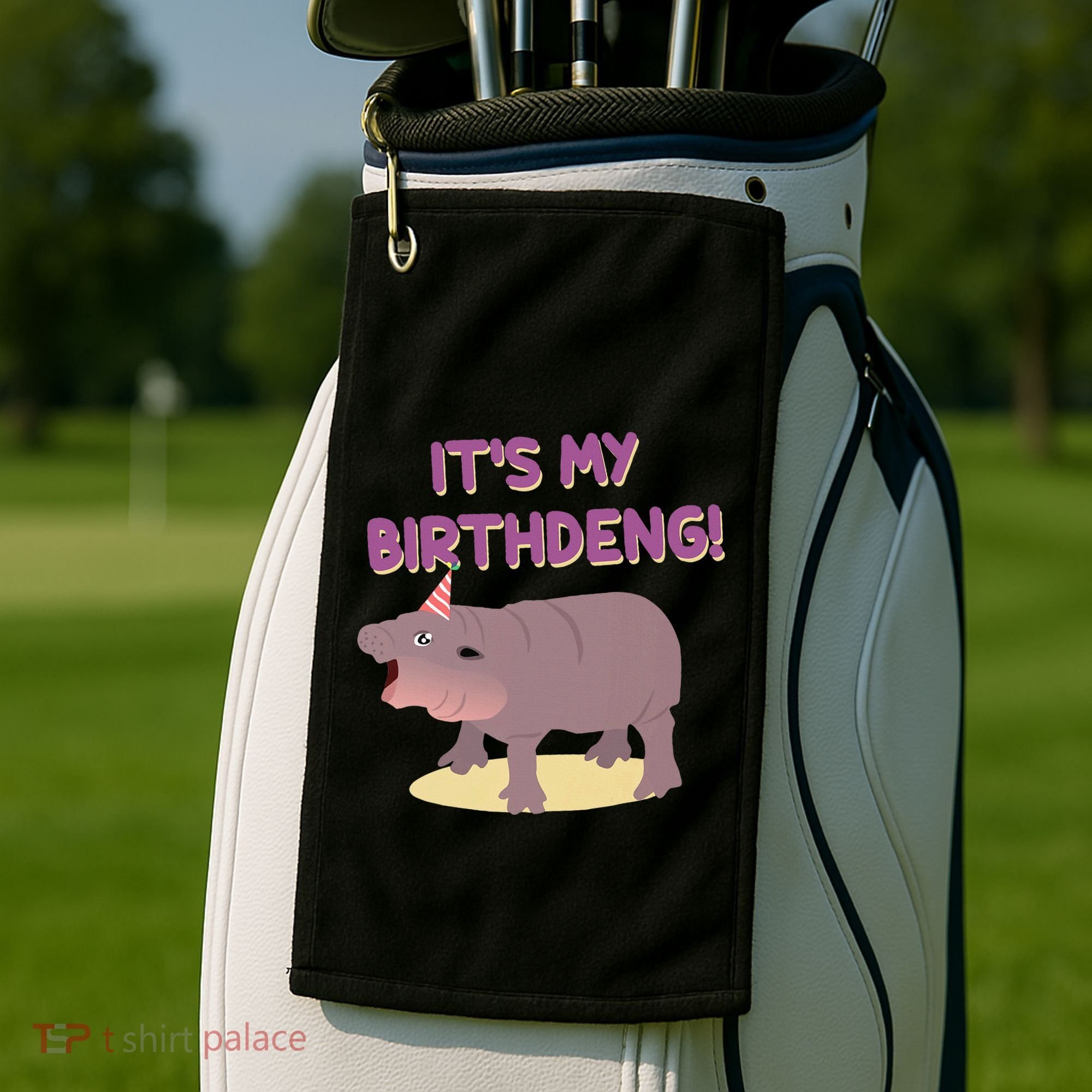 Funny Moo Deng Baby Hippo Cute ItS My Birthday Birthdeng Golf Towel