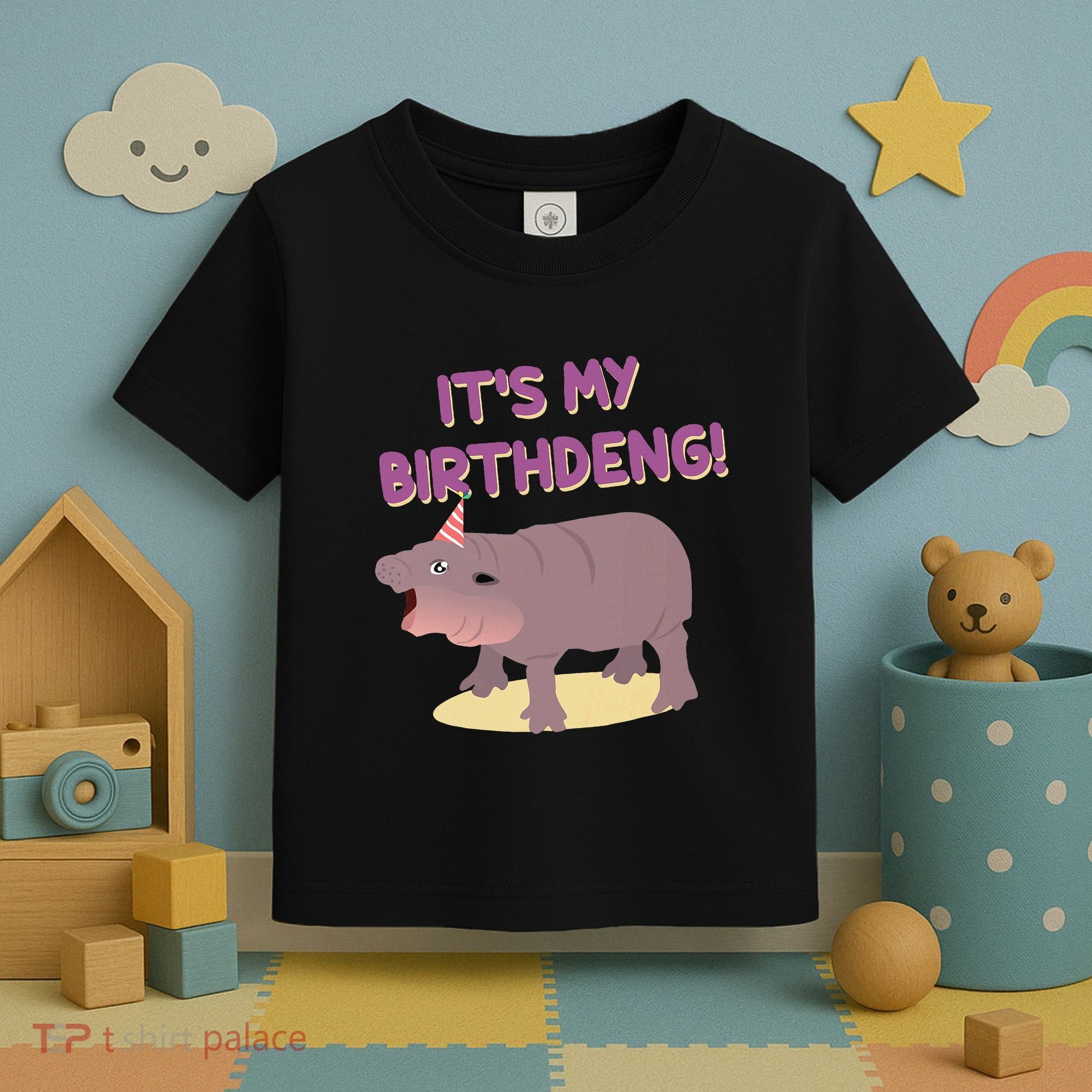 Funny Moo Deng Baby Hippo Cute ItS My Birthday Birthdeng Toddler T-Shirt
