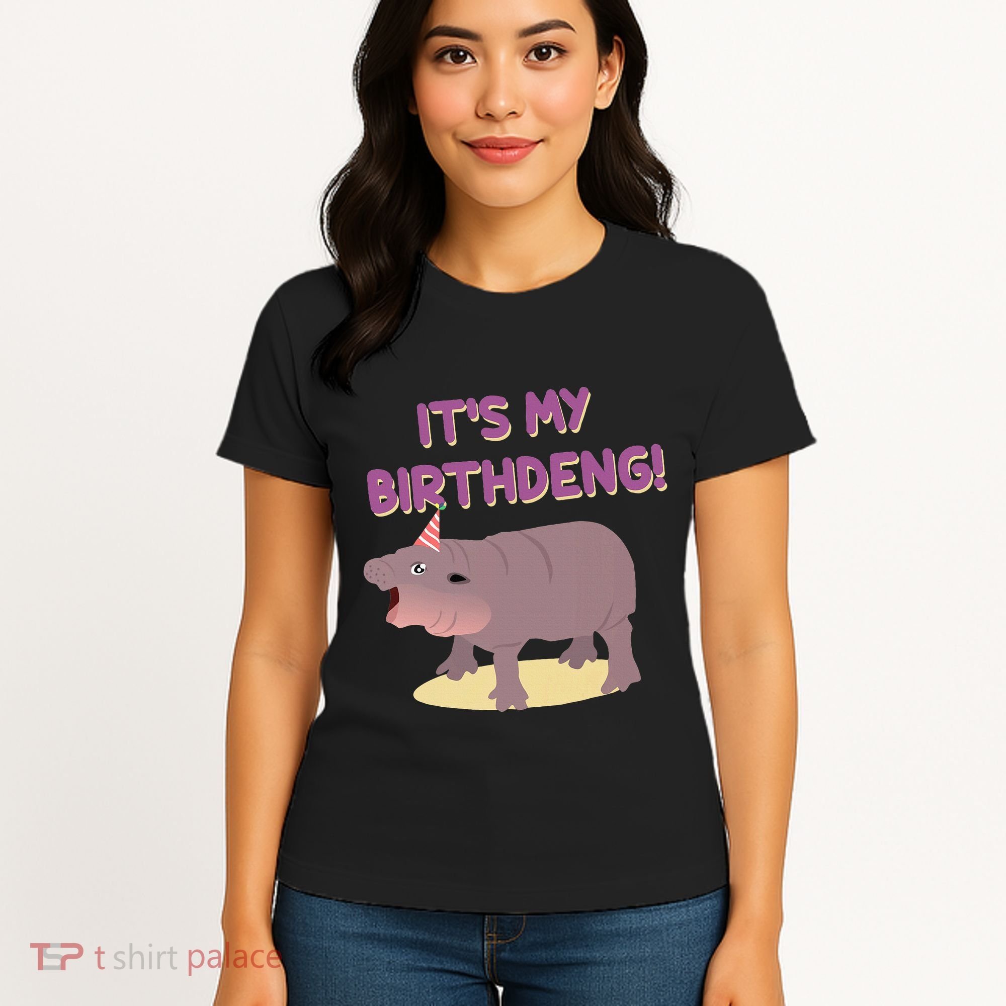 Funny Moo Deng Baby Hippo Cute ItS My Birthday Birthdeng Women's T-Shirt