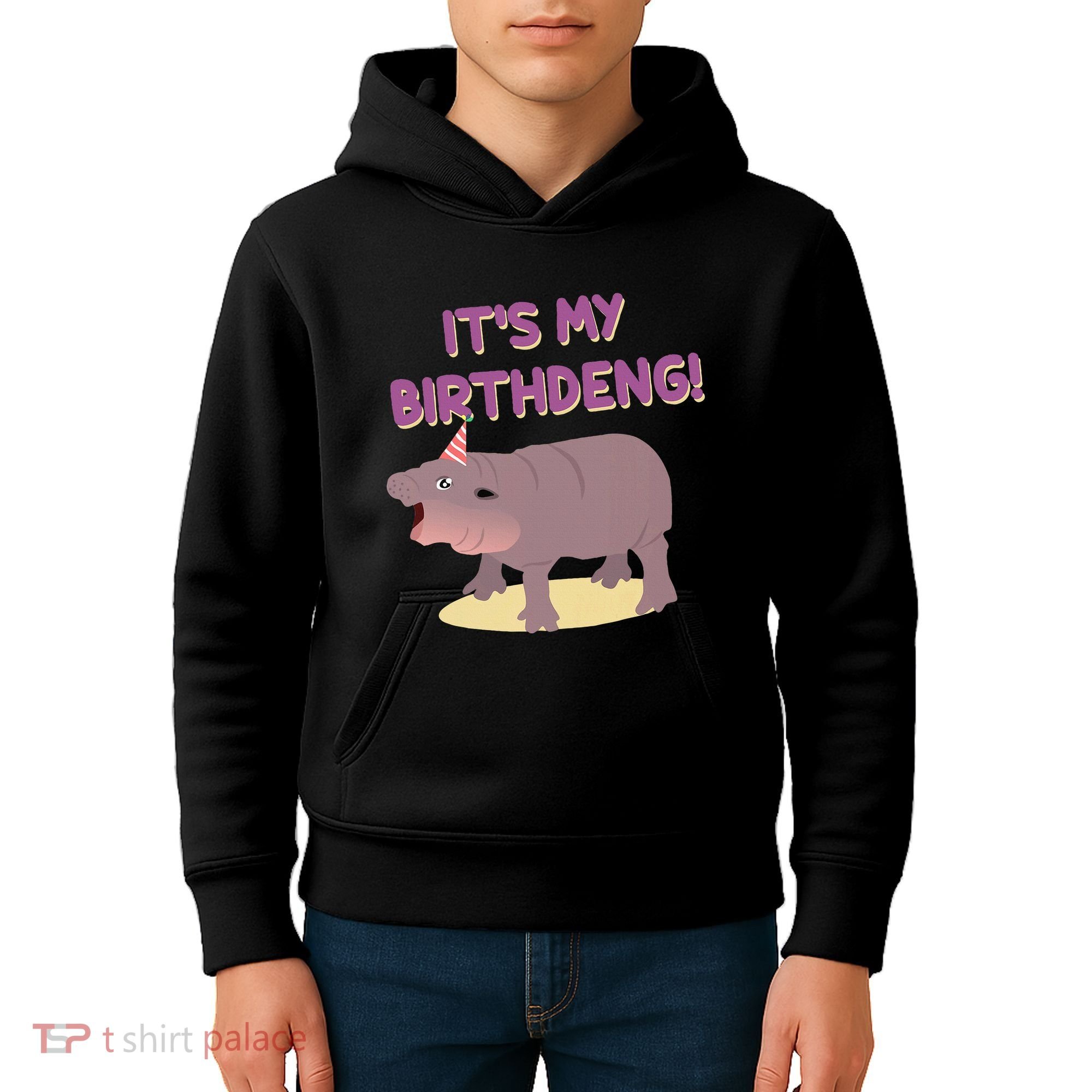 Funny Moo Deng Baby Hippo Cute ItS My Birthday Birthdeng Kids Hoodie