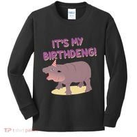 Funny Moo Deng Baby Hippo Cute ItS My Birthday Birthdeng Kids Long Sleeve Shirt thumb 0