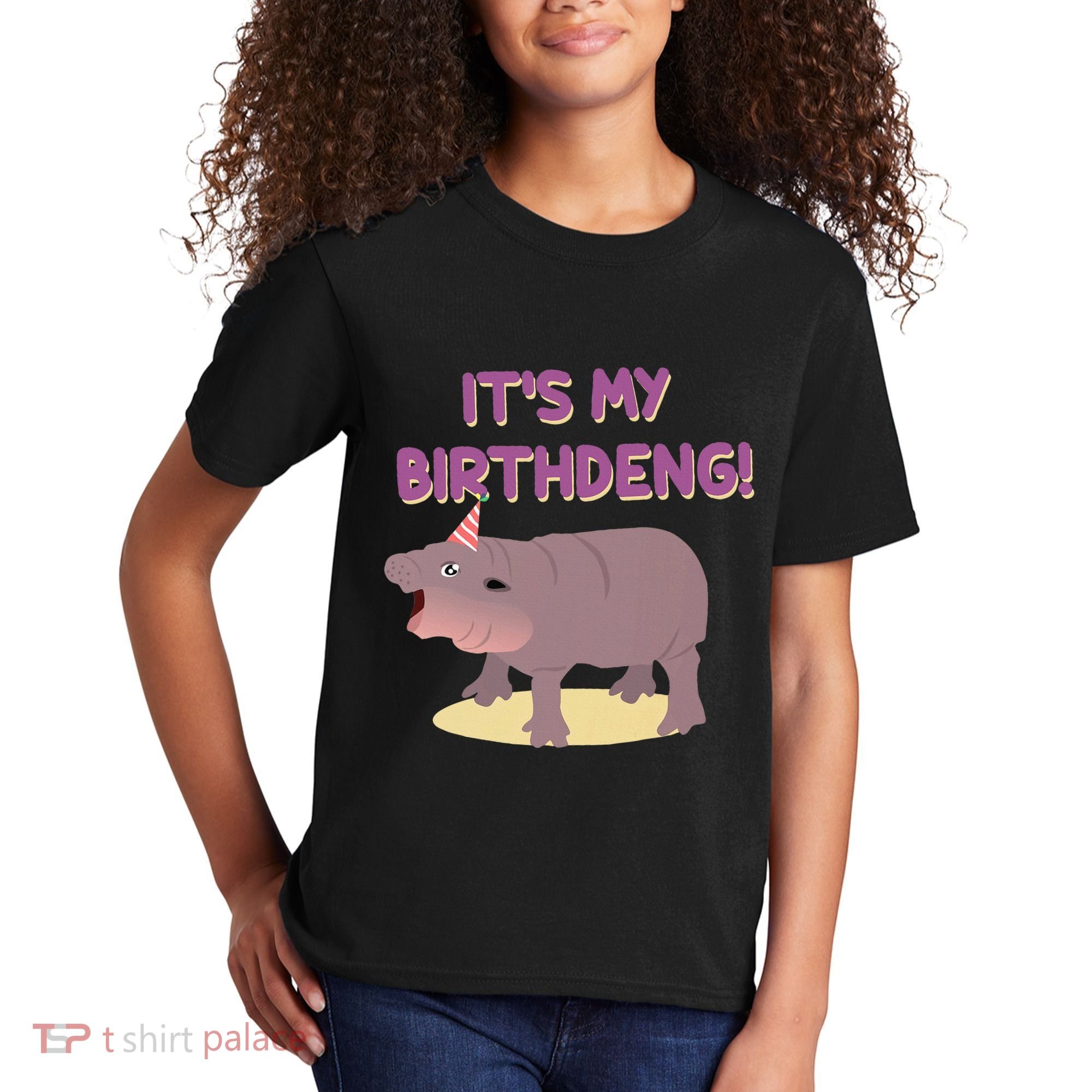 Funny Moo Deng Baby Hippo Cute ItS My Birthday Birthdeng Kids T-Shirt