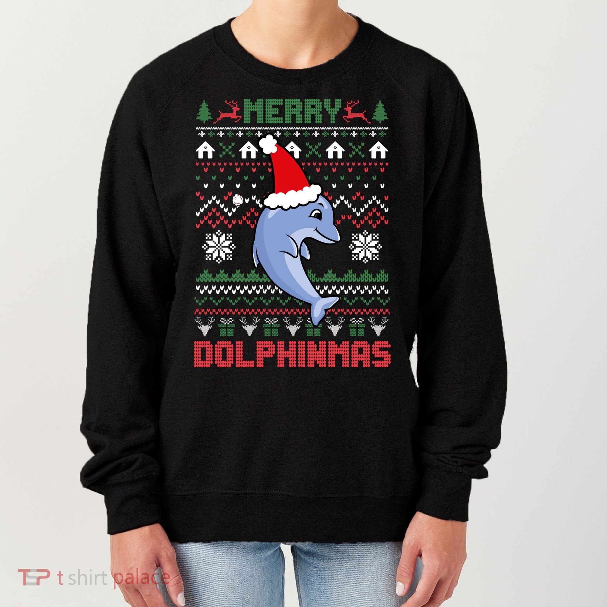 Funny Merry Dolphintmas Ugly Christmas Sweater Dolphin Santa Gift Women's Sweatshirt