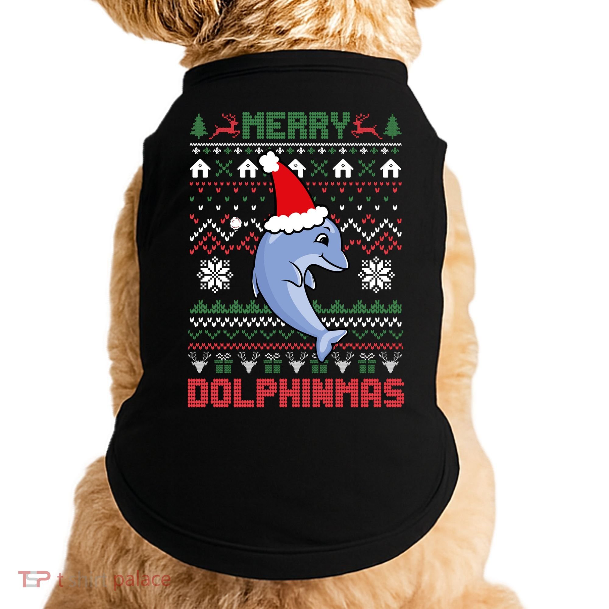 Funny Merry Dolphintmas Ugly Christmas Sweater Dolphin Santa Gift Doggie Tank