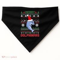 Funny Merry Dolphintmas Ugly Christmas Sweater Dolphin Santa Gift USA-Made Doggie Bandana thumb 0