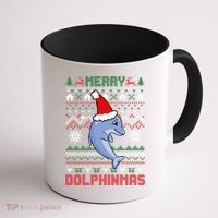 Funny Merry Dolphintmas Ugly Christmas Sweater Dolphin Santa Gift Coffee Mug thumb 1