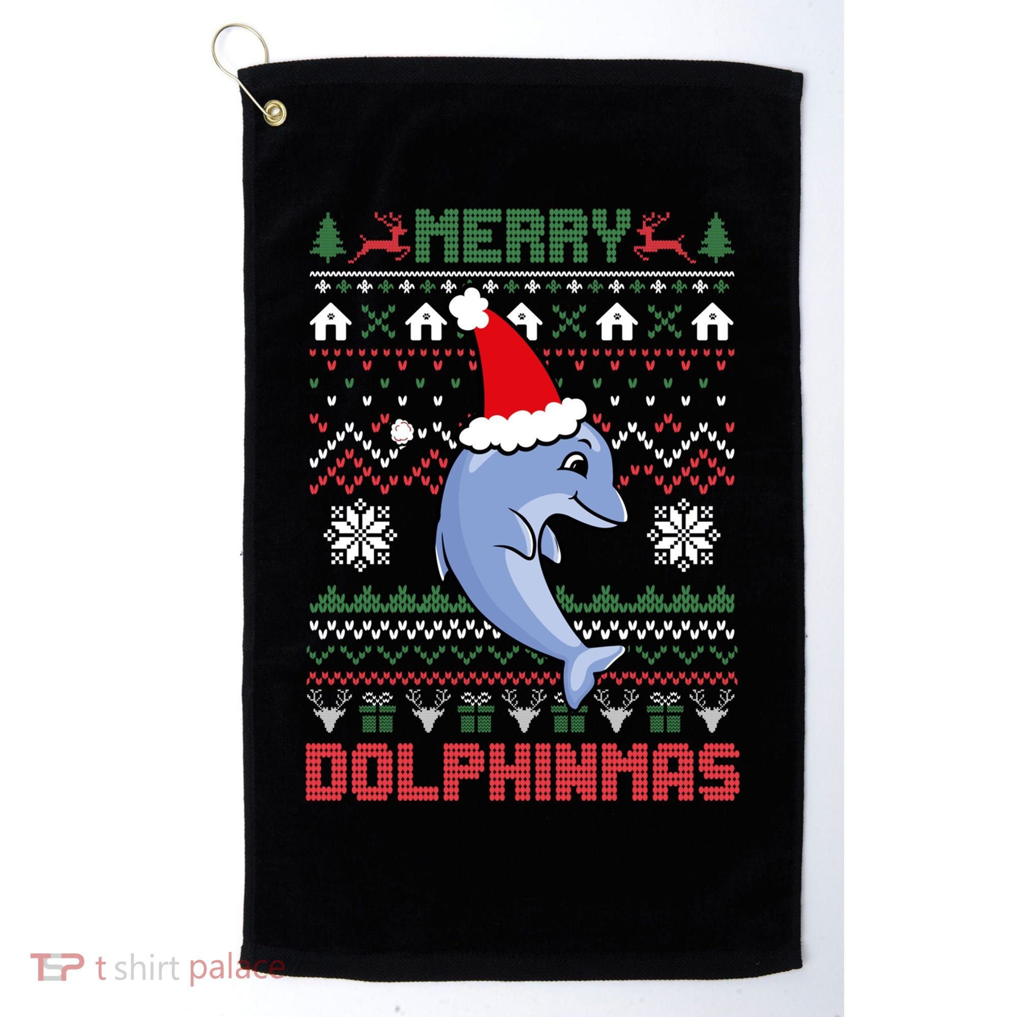 Funny Merry Dolphintmas Ugly Christmas Sweater Dolphin Santa Gift Golf Towel
