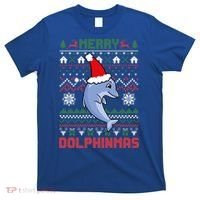 Funny Merry Dolphintmas Ugly Christmas Sweater Dolphin Santa Gift T-Shirt thumb 0