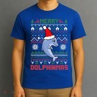 Funny Merry Dolphintmas Ugly Christmas Sweater Dolphin Santa Gift T-Shirt thumb 3