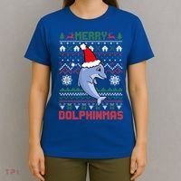 Funny Merry Dolphintmas Ugly Christmas Sweater Dolphin Santa Gift T-Shirt thumb 4