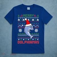 Funny Merry Dolphintmas Ugly Christmas Sweater Dolphin Santa Gift T-Shirt thumb 5