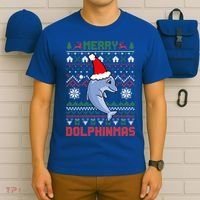 Funny Merry Dolphintmas Ugly Christmas Sweater Dolphin Santa Gift T-Shirt thumb 6