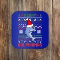Funny Merry Dolphintmas Ugly Christmas Sweater Dolphin Santa Gift Coaster thumb 0